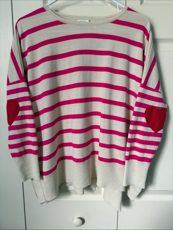 Mersea Sweaters - # Classic Scoop-Neck Stripe Sweater by MERSEA — Cream & Pink